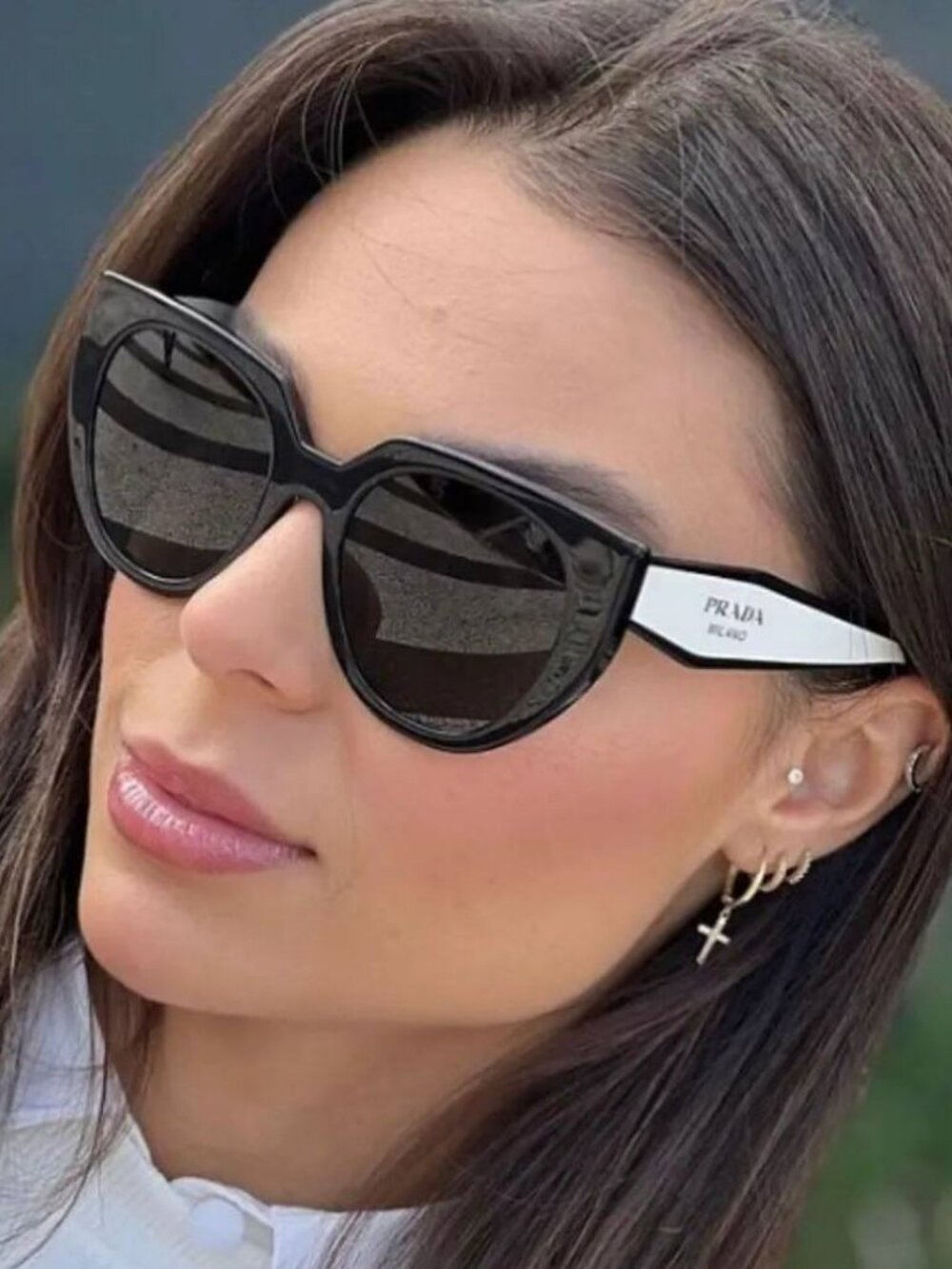 PRADA PR14WS 09Q5S0 BLACK TALC CAT EYE OVERSIZED SUNGLASSES
